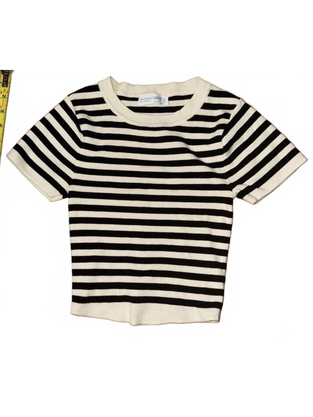 Primark Cares Black and White Striped Short Sleeve Top 2XS